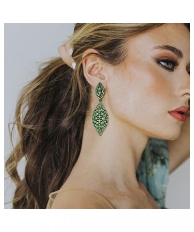 Women's Rhinestone Crystal Wedding Bridal 2 Leaf Drop Dangle Chandelier Earrings Green AB $10.70 Earrings