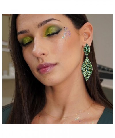 Women's Rhinestone Crystal Wedding Bridal 2 Leaf Drop Dangle Chandelier Earrings Green AB $10.70 Earrings