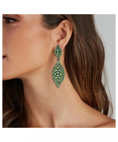 Women's Rhinestone Crystal Wedding Bridal 2 Leaf Drop Dangle Chandelier Earrings Green AB $10.70 Earrings