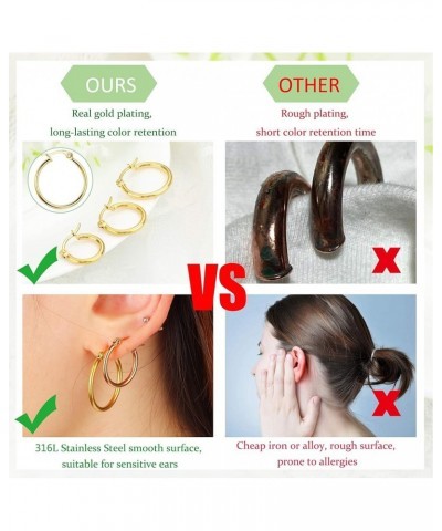 Gold Hoop Earrings Set Stainless Steel Rounded Small Hoop Earrings Set for Women Cute Huggie Earrings Nickel Free 10/12/15/20...