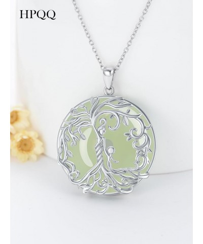 Tree of Life Necklace for Women with Jade Sterling Silver Round Jade Family Tree Jewelry for Women Mom Sister Grandma Birthda...