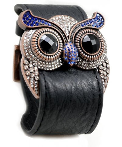 Crystal Owl Leather Cuff Bracelet 09 - Simulated Sapphire $13.80 Bracelets