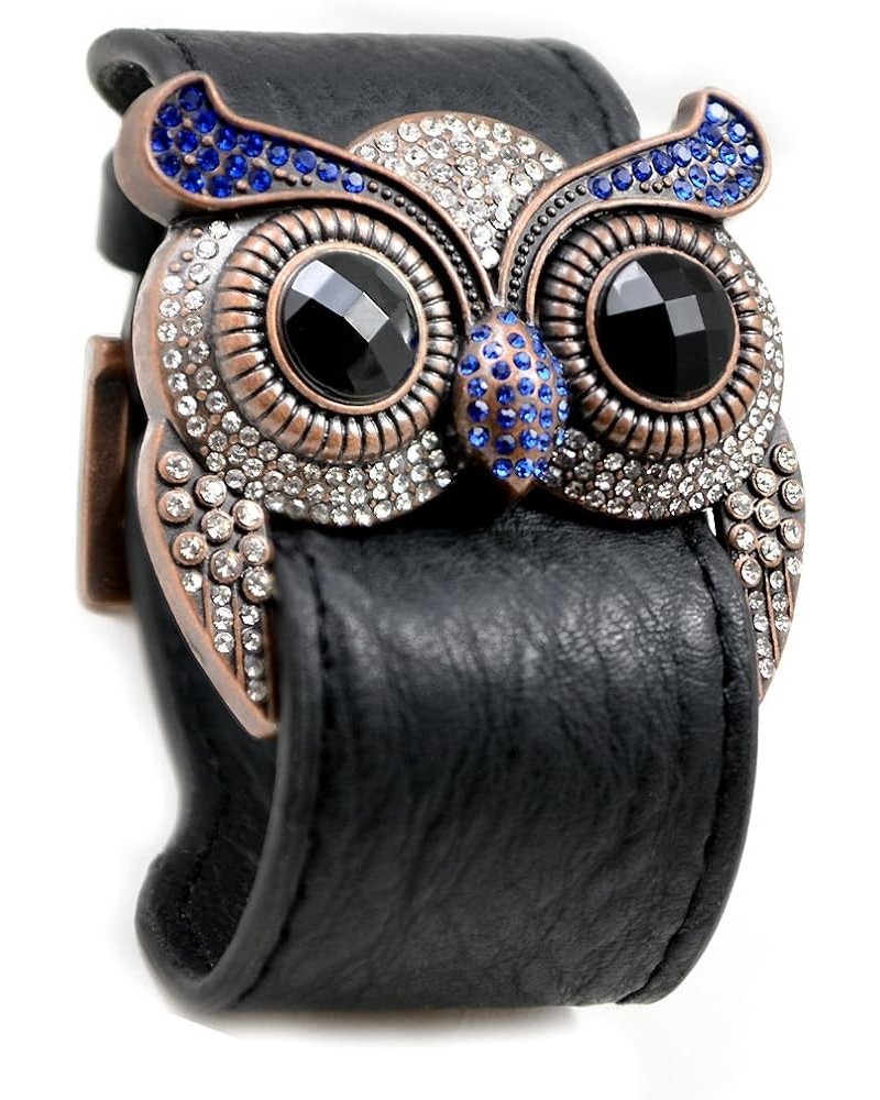 Crystal Owl Leather Cuff Bracelet 09 - Simulated Sapphire $13.80 Bracelets