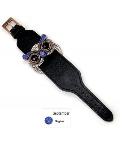 Crystal Owl Leather Cuff Bracelet 09 - Simulated Sapphire $13.80 Bracelets