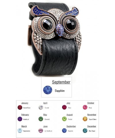 Crystal Owl Leather Cuff Bracelet 09 - Simulated Sapphire $13.80 Bracelets