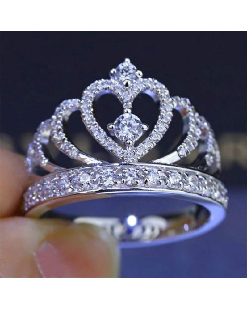 Exquisite Princess Crown Fashion Women Jewellery Crown Round Cubic Zirconia Anniversary Promise Engagement Diamond Ring for L...