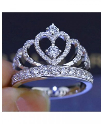 Exquisite Princess Crown Fashion Women Jewellery Crown Round Cubic Zirconia Anniversary Promise Engagement Diamond Ring for L...