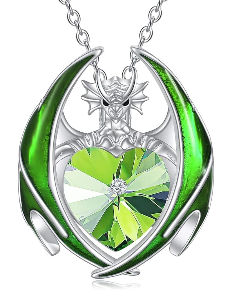 Dragon Necklace 925 Sterling Silver Birthstone Pendant with Heart Shaped Crystal Jewelry Gift for Women Girl 08-Aug $16.80 Ne...