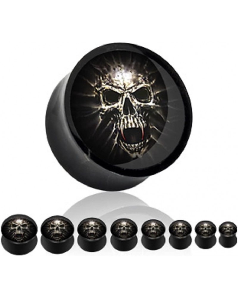 Black Acrylic Saddle Plug with a Mummy Skull Picture Insert - Sold as a Pair 3/4 $11.86 Body Jewelry