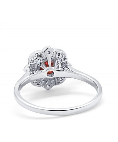 Halo Floral Art Deco Vintage Style Wedding Engagement Ring Round Simulated Cubic Zirconia 925 Sterling Silver Simulated Garne...