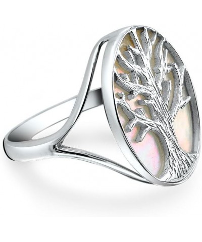 Large Statement Iridescent Oval Abalone Rainbow White Mother of Pearl Family Wishing Tree Of Life Ring For Women Wife .925 St...