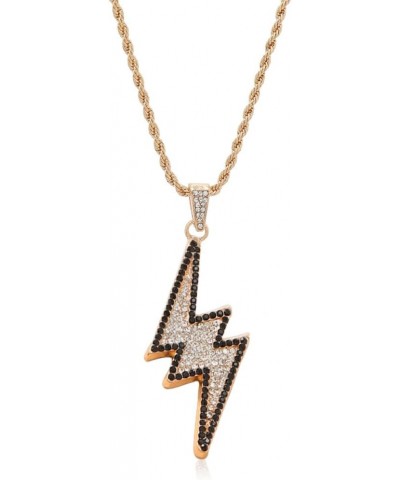 Rhinestone Lightning Bolt Pendant Necklace for Women Girls Gold Plated Fashion Crystal Flash Statement Big Charm Rope Chain A...