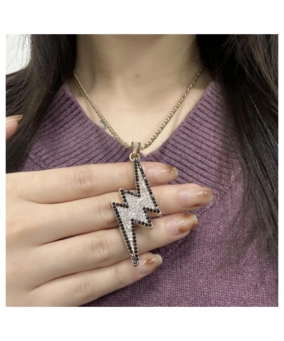 Rhinestone Lightning Bolt Pendant Necklace for Women Girls Gold Plated Fashion Crystal Flash Statement Big Charm Rope Chain A...