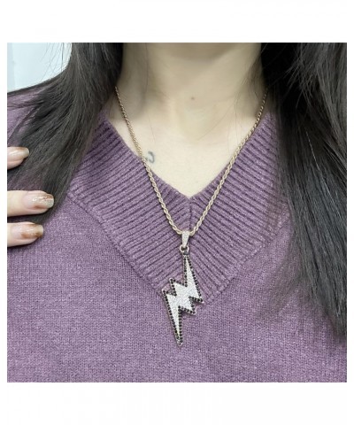 Rhinestone Lightning Bolt Pendant Necklace for Women Girls Gold Plated Fashion Crystal Flash Statement Big Charm Rope Chain A...