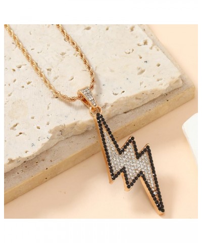 Rhinestone Lightning Bolt Pendant Necklace for Women Girls Gold Plated Fashion Crystal Flash Statement Big Charm Rope Chain A...