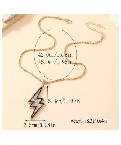 Rhinestone Lightning Bolt Pendant Necklace for Women Girls Gold Plated Fashion Crystal Flash Statement Big Charm Rope Chain A...