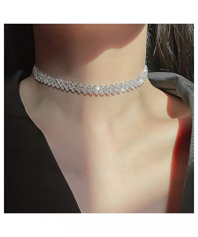 Rhinestone Choker Necklace Silver Diamond Row Necklaces Sparkly Crystal Necklace Chain Jewerly Fashion Minimalist Party Prom ...