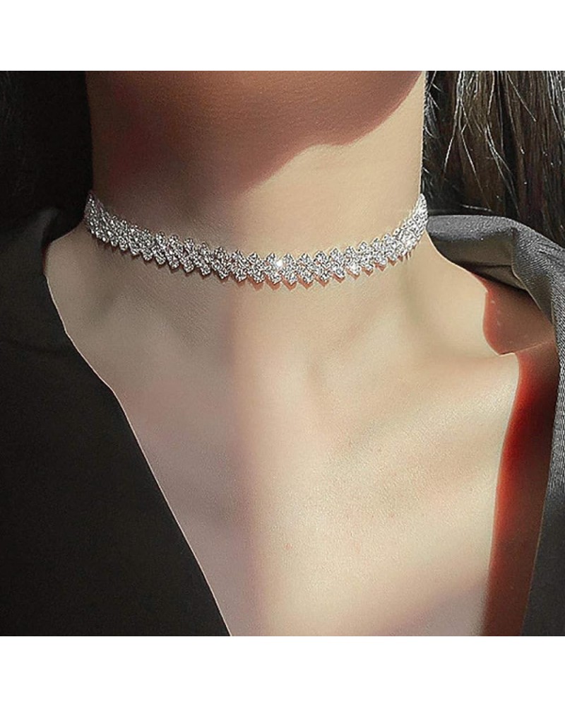 Rhinestone Choker Necklace Silver Diamond Row Necklaces Sparkly Crystal Necklace Chain Jewerly Fashion Minimalist Party Prom ...