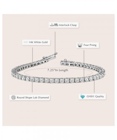 IGI/EGL Certified Lab Grown Diamond Tennis Bracelet | 1 Carat - 10 carat In 14K White, Yellow & Rose Gold 7 Inches Diamond Br...