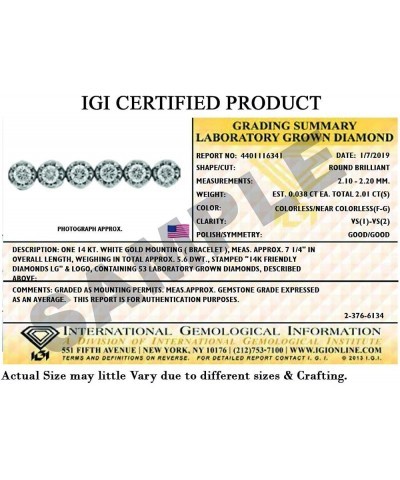 IGI/EGL Certified Lab Grown Diamond Tennis Bracelet | 1 Carat - 10 carat In 14K White, Yellow & Rose Gold 7 Inches Diamond Br...