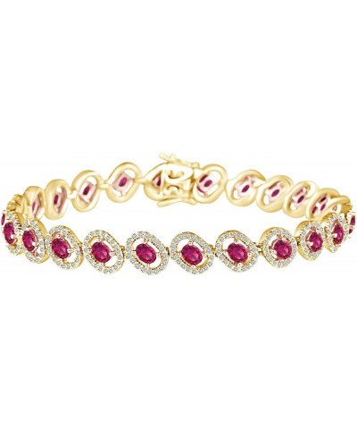 Simulated Birthstone & Sparkling White Cubic Zirconia Fashion Bracelet in 14k Yellow Gold Over Sterling Silver 7.5 Inches Rub...