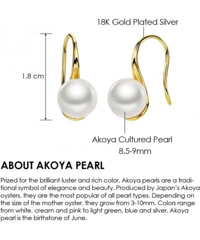 18K Gold Plated Akoya Pearl Earrings Dangle Drop 8.5-9mm Pearl 925 Sterling Silver Fine Jewelry for Women $78.30 Earrings