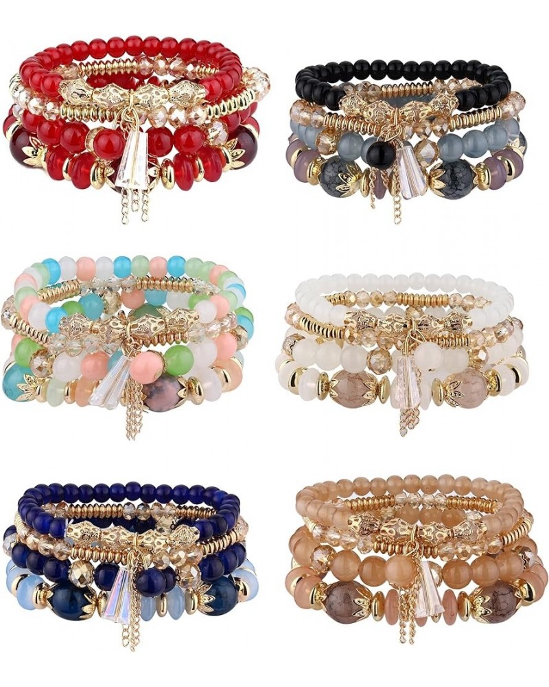 Bohemian Stackable Bracelets for Women, 6 Sets Strentch Multilayer Colorful Stack Beaded Charm Bracelets Jewelry, Stretch Mul...