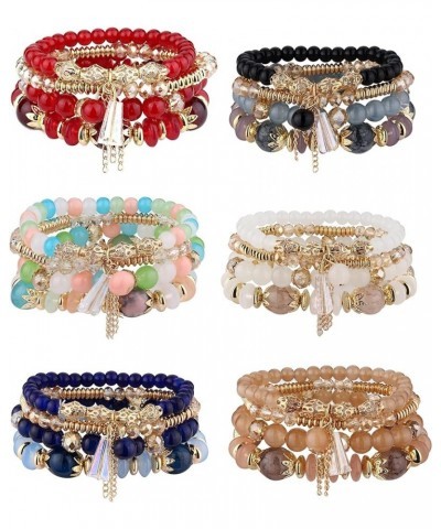 Bohemian Stackable Bracelets for Women, 6 Sets Strentch Multilayer Colorful Stack Beaded Charm Bracelets Jewelry, Stretch Mul...