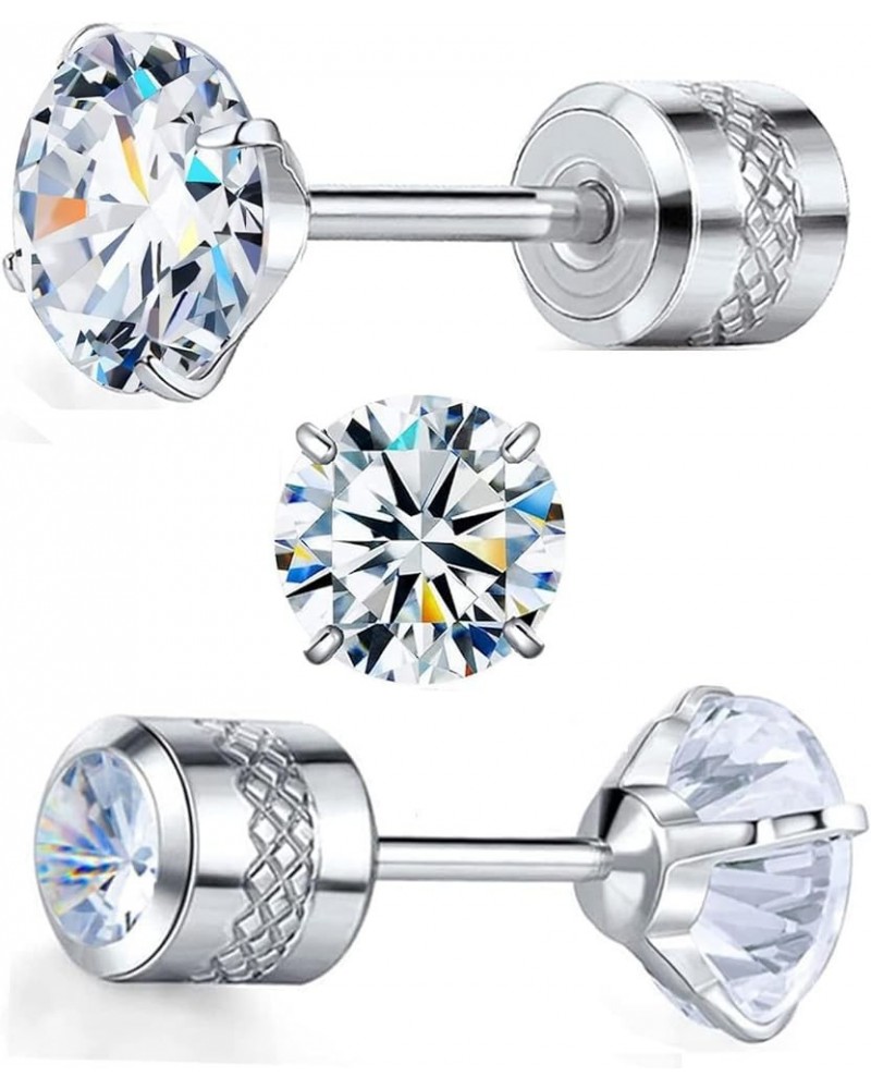 Moissanite Titanium Screw Back Earrings Hypoallergenic for Sensitive Ears 4mm $26.00 Body Jewelry