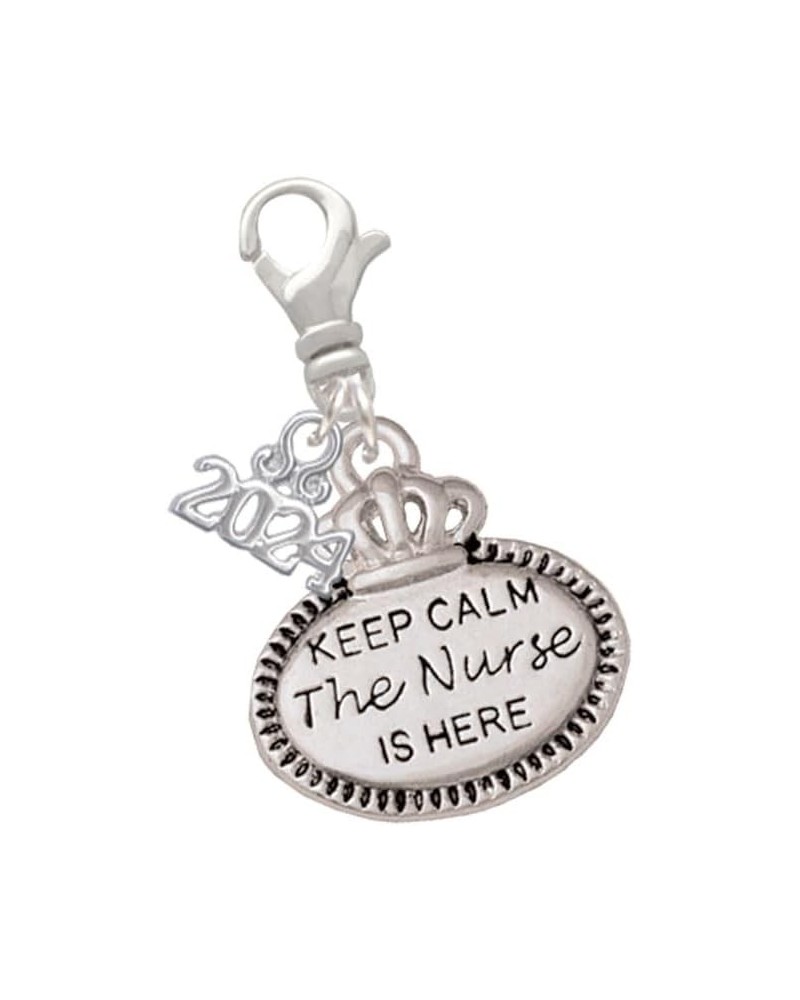 Silvertone Keep Calm Message - Clip on Charm with Year 2024 The Nurse is Here $14.57 Bracelets