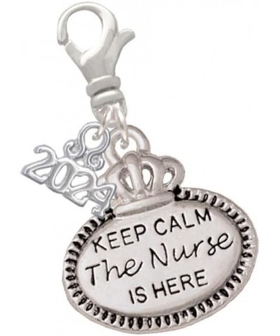 Silvertone Keep Calm Message - Clip on Charm with Year 2024 The Nurse is Here $14.57 Bracelets