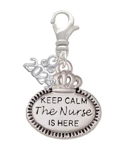 Silvertone Keep Calm Message - Clip on Charm with Year 2024 The Nurse is Here $14.57 Bracelets