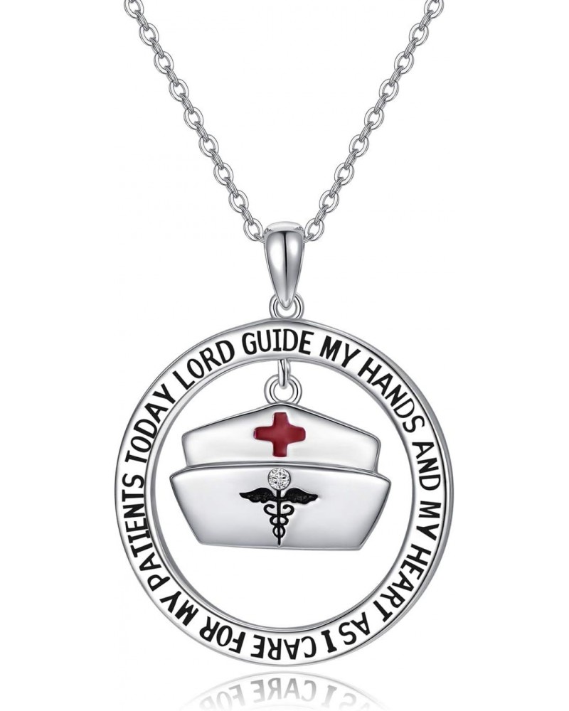 Nurse Gifts for Women 925 Sterling Silver Nurse's Prayer Necklace with Caduceus Angel Nurse Cap Charm, Nursing Graduation Gif...