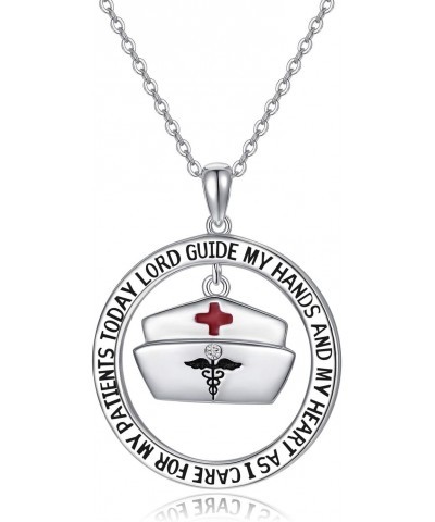 Nurse Gifts for Women 925 Sterling Silver Nurse's Prayer Necklace with Caduceus Angel Nurse Cap Charm, Nursing Graduation Gif...