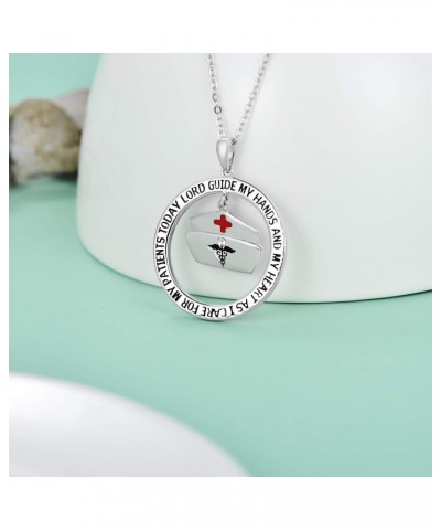 Nurse Gifts for Women 925 Sterling Silver Nurse's Prayer Necklace with Caduceus Angel Nurse Cap Charm, Nursing Graduation Gif...