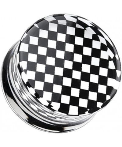 Classic Checker Inlay Double Flared WildKlass Ear Gauge Plug (Sold as Pairs) 4 GA Black $11.18 Body Jewelry