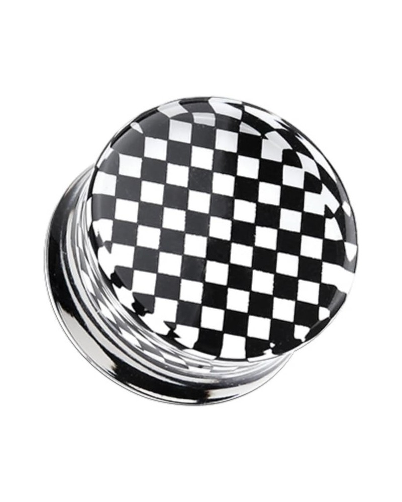 Classic Checker Inlay Double Flared WildKlass Ear Gauge Plug (Sold as Pairs) 4 GA Black $11.18 Body Jewelry