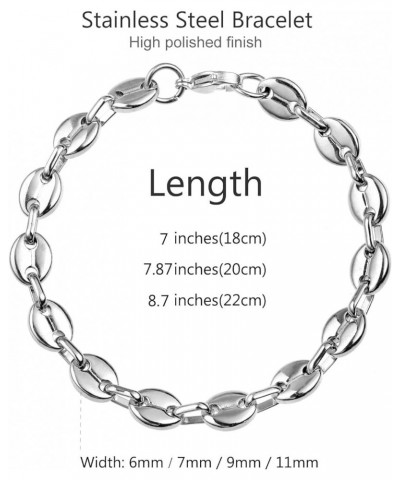 Stainless Steel Coffee Beans Chain Necklace Bracelet for Men Women Minimalist Chunky Hip Hop Jewelry Bracelet, Silver 6mm 8.7...