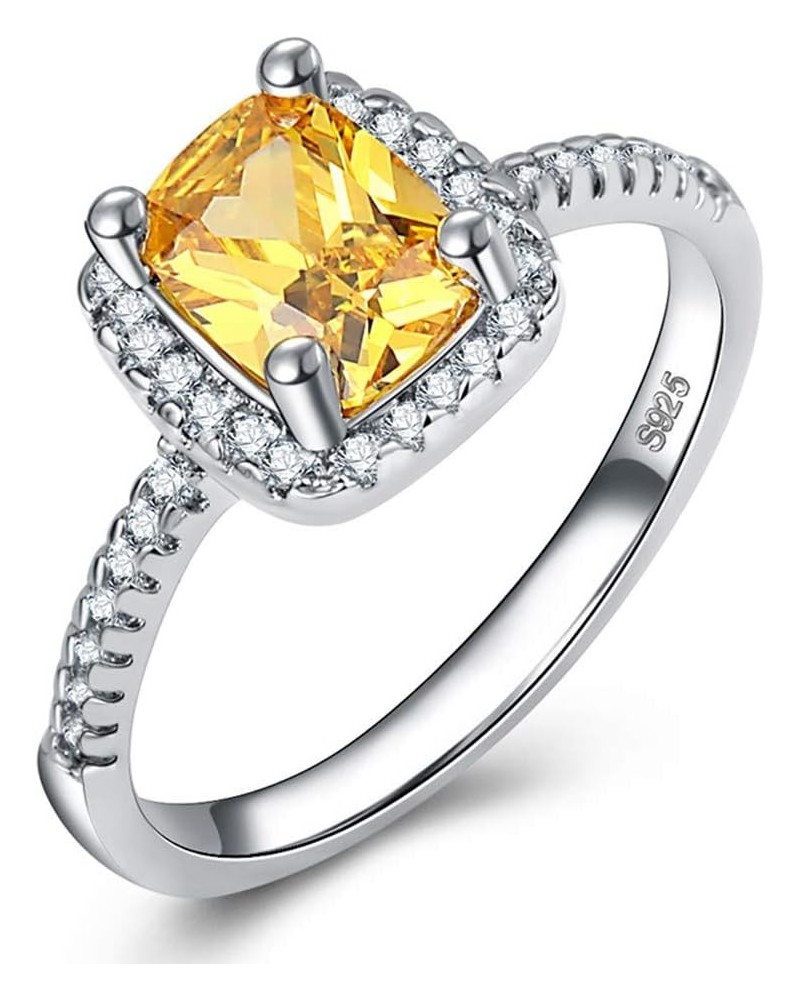 (Size US 5~9 Wedding Birthstone Bride Engagement Yellow/Clear Ring 925 Sterling Silver Plated Ring Gifts Yellow 9 $9.34 Rings