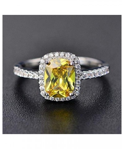 (Size US 5~9 Wedding Birthstone Bride Engagement Yellow/Clear Ring 925 Sterling Silver Plated Ring Gifts Yellow 9 $9.34 Rings