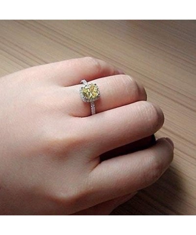 (Size US 5~9 Wedding Birthstone Bride Engagement Yellow/Clear Ring 925 Sterling Silver Plated Ring Gifts Yellow 9 $9.34 Rings