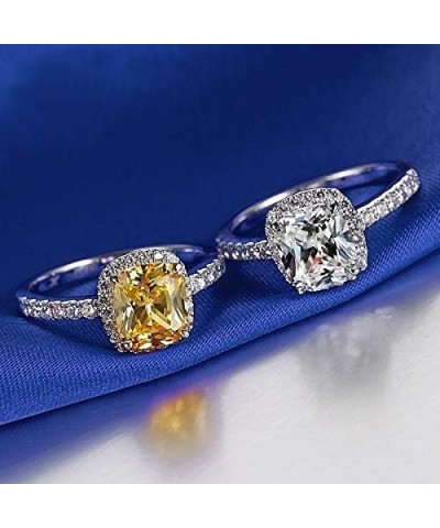 (Size US 5~9 Wedding Birthstone Bride Engagement Yellow/Clear Ring 925 Sterling Silver Plated Ring Gifts Yellow 9 $9.34 Rings