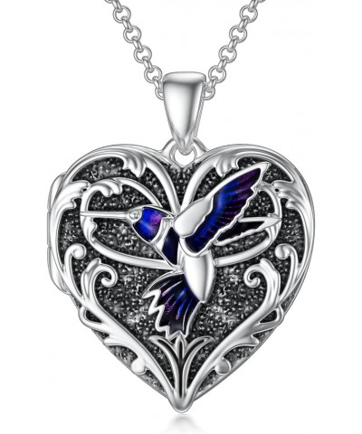 Heart Shaped Wisdom Owl/Hummingbird/Peacock/Cardinal Bird Locket Necklace That Holds Pictures Photo Sterling Silver Animal Je...