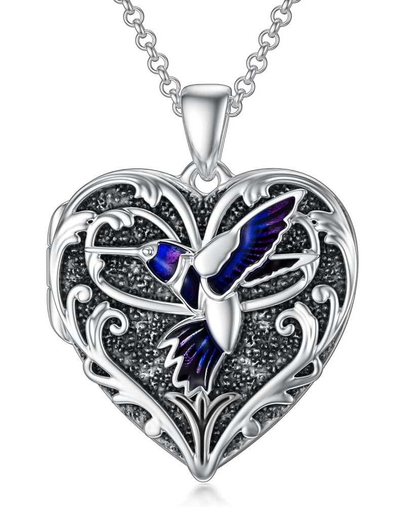 Heart Shaped Wisdom Owl/Hummingbird/Peacock/Cardinal Bird Locket Necklace That Holds Pictures Photo Sterling Silver Animal Je...