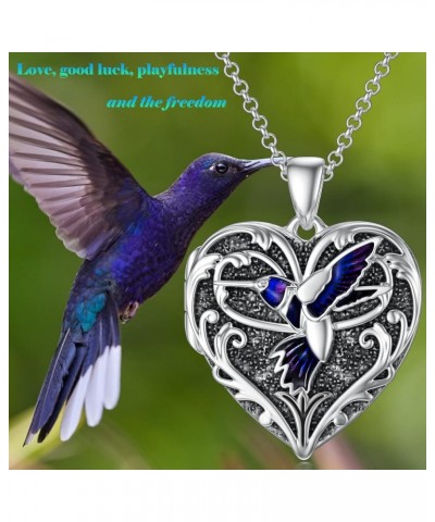 Heart Shaped Wisdom Owl/Hummingbird/Peacock/Cardinal Bird Locket Necklace That Holds Pictures Photo Sterling Silver Animal Je...