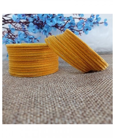 Indian Bangles Set Bollywood Plain Metal Velvet Bangle Bracelets Costume Jewelry for Women & Girls Yellow (Set of 24 Pcs) 2-8...