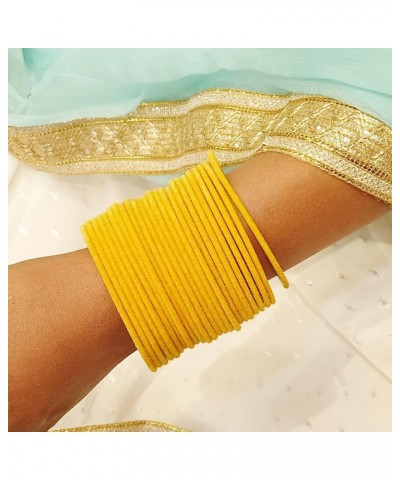 Indian Bangles Set Bollywood Plain Metal Velvet Bangle Bracelets Costume Jewelry for Women & Girls Yellow (Set of 24 Pcs) 2-8...