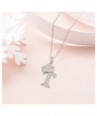 925 Sterling Silver Initial Letter A-Z Pendant White Gold Plated Crown Initial Pendant Necklace for Women with Micro Pave Set...