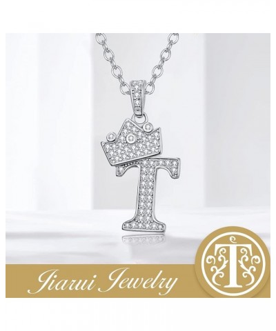 925 Sterling Silver Initial Letter A-Z Pendant White Gold Plated Crown Initial Pendant Necklace for Women with Micro Pave Set...