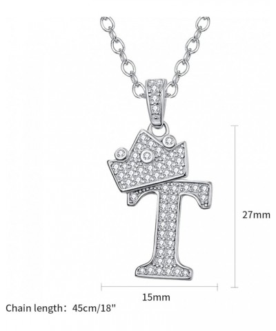 925 Sterling Silver Initial Letter A-Z Pendant White Gold Plated Crown Initial Pendant Necklace for Women with Micro Pave Set...